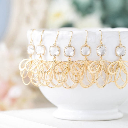 Clear crystal Gold dangle earrings