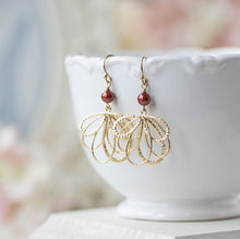 Load image into Gallery viewer, Burgundy Earrings, Wine Dark Red Maroon Marsala Wedding Gold Dangle Earrings, Bridal Earrings, Bridesmaid Earrings, Bridal Party Gift
