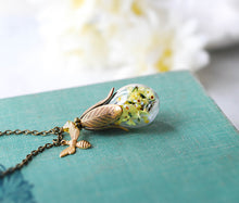 Load image into Gallery viewer, Real Yellow Flower Gold Honey Bee Necklace, Terrarium Necklace, Topaz Jewelry, Birthday Gift for her, Gift for Mom Girlfriend Wife
