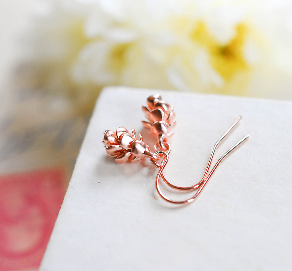Rose Gold Pinecone Earrings, Pine Cone Earrings, Rose Gold Jewelry, Fall Jewelry, Autumn Jewellery, Gift for mom, Gift for wife