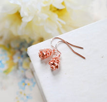 Load image into Gallery viewer, Rose Gold Pinecone Earrings, Pine Cone Earrings, Rose Gold Jewelry, Fall Jewelry, Autumn Jewellery, Gift for mom, Gift for wife
