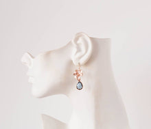 Load image into Gallery viewer, Aqua Blue Crystal Rose Gold Flower Earrings
