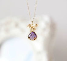 Load image into Gallery viewer, Amethyst Purple Necklace with Gold orchid Flower, Purple Wedding Jewelry, Bridesmaid Gift, February Birthstone, Birthday Gift for her

