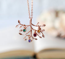 Load image into Gallery viewer, Rose Gold Family Tree Necklace, Persoanlized Gift for Mom, Birthstone Necklace, Mothers Day Gift for Wife Grandma, Birthstone of Children
