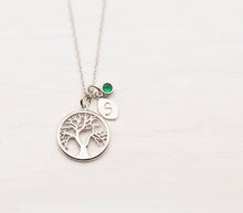Load image into Gallery viewer, Family Tree Necklace, Stamped Initial Leaves, Mothers Day Gift for Mom, Personalized Gift for Mother Grandma Wife, Birthstone Jewelry
