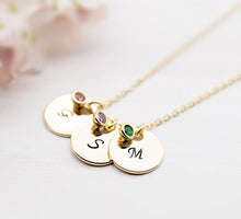 Load image into Gallery viewer, Personalized Initial Birthstone Necklace, Personalized Gift for Mom, Gift for Mother, for Wife, Initial Disc Necklace, Mother&#39;s Day Gift
