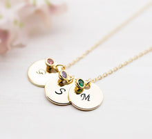 Load image into Gallery viewer, Personalized Initial Necklace, Birthstone Necklace, Disc Necklace, Gift for daughter girlfriend Mom Wife Personalized gift for her
