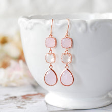 Load image into Gallery viewer, blush pink and clear crystal rose gold earrings
