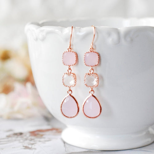 blush pink and clear crystal rose gold earrings
