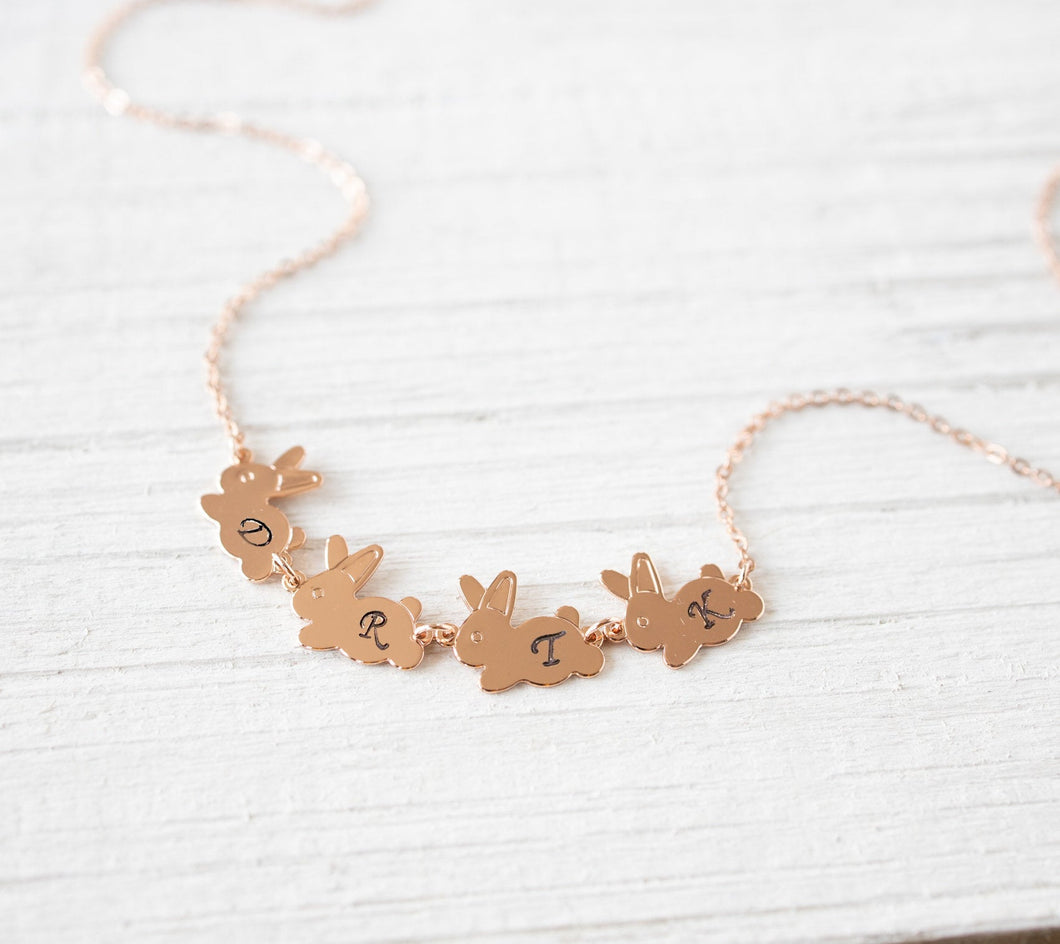 Rose Gold Rabbit Necklace, Bunny Necklace, Initial Necklace, Easter Bunny, Personalized Gift for girls, Gift for daughter granddaughter