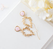Load image into Gallery viewer, Blush Pink Gold Laurel Wreath Earrings
