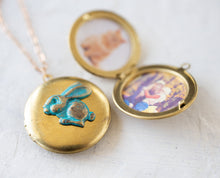 Load image into Gallery viewer, Rabbit Locket Necklace, Bunny Necklace, Customized Jewelry, Personalized Jewelry, Photo Locket, Gift for Her, Vintage Locket, Gift for Girl

