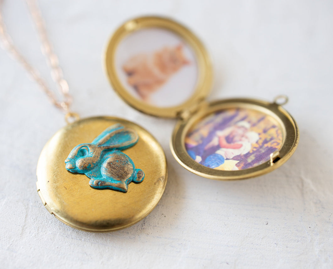 Rabbit Locket Necklace, Bunny Necklace, Customized Jewelry, Personalized Jewelry, Photo Locket, Gift for Her, Vintage Locket, Gift for Girl