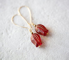 Load image into Gallery viewer, Tulip Earrings, Glass Flower Dangle Earrings, available in Red, Yellow, Chartreuse Green, White, Nature Inspired Jewelry, Gift for Her

