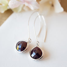 Load image into Gallery viewer, Burgundy crystal silver long dangle earrings
