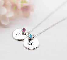 Load image into Gallery viewer, Personalized Initial Necklace, Birthstone Necklace, Disc Necklace, Gift for daughter girlfriend Mom Wife Personalized gift for her

