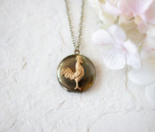 Load image into Gallery viewer, Chicken Locket, Chicken Necklace, Rooster Necklace,  Persoanlized Locket, Chicken Jewelry, Artc Deco, Customized Gift for Chicken Lover
