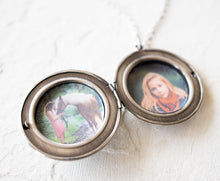 Load image into Gallery viewer, Powder Blue Flower Cameo Silver Etched Round Locket Necklace

