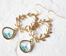 Load image into Gallery viewer, 18KGP Aquamarine Blue Earrings, Aqua blue Wedding Bridesmaid Earrings, March Birthstone
