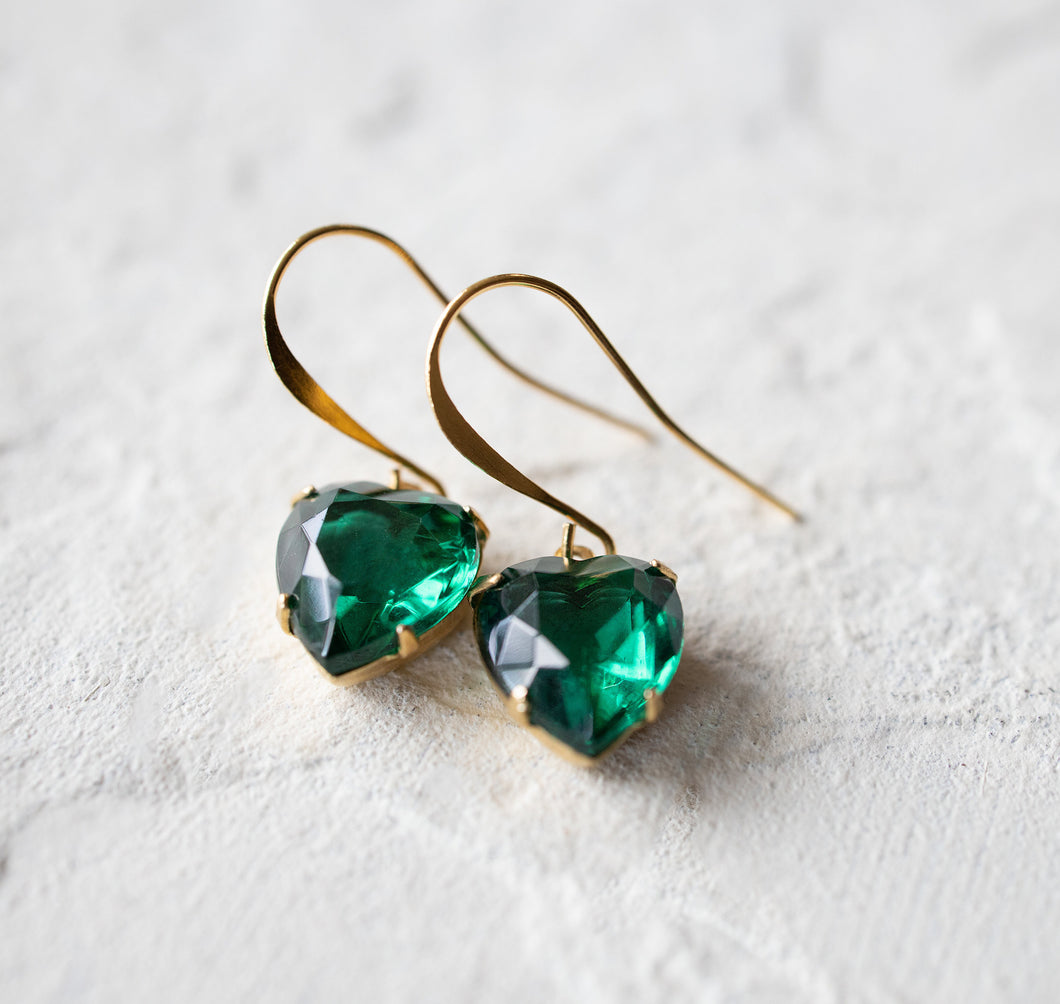 Emerald Earrings, Green Heart Earrings, May Birthstone, Birthday Gift for Women, Green Earrings, Emerald Jewelry