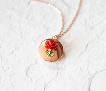 Load image into Gallery viewer, Red Rose Necklace, Rose Gold Locket Necklace, Rose Gold Jewelry, Valentine&#39;s Day for Women, Personalized Gift for Girlfriend Wife Daughter
