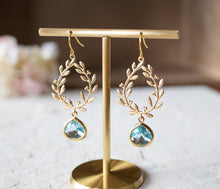 Load image into Gallery viewer, 18KGP Aquamarine Blue Earrings, Aqua blue Wedding Bridesmaid Earrings, March Birthstone
