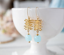 Load image into Gallery viewer, 18K Gold Sea Anemone Blue Glass Earrings
