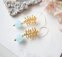 Load image into Gallery viewer, 18K Gold Sea Anemone Blue Glass Earrings
