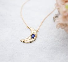 Load image into Gallery viewer, Lapis Lazuli Crescent Moon Necklace, Gold Moon with Natural Lapis Lazuli Pendant Necklace, Moon Jewelry, Bohemian Necklace, Gift for Her
