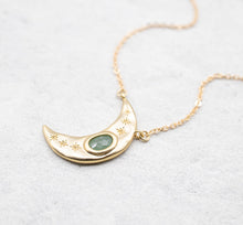 Load image into Gallery viewer, Green Aventurine Crescent Moon Necklace, Gold Moon Pendant Necklace, Moon Jewelry, Green Aventurine Necklace, Gift for Wife Girlfriend Mom
