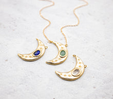 Load image into Gallery viewer, Lapis Lazuli Crescent Moon Necklace, Gold Moon with Natural Lapis Lazuli Pendant Necklace, Moon Jewelry, Bohemian Necklace, Gift for Her
