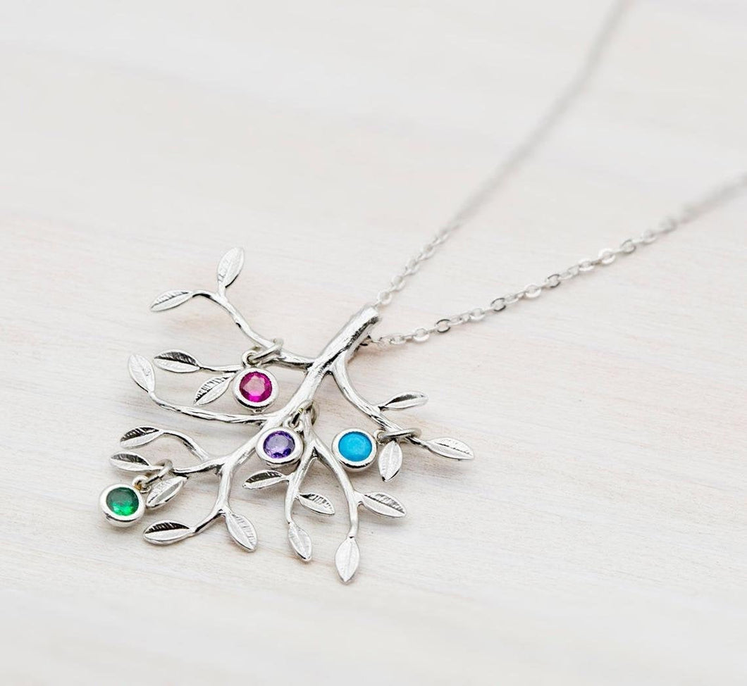 Personalized Silver Family Tree Necklace for Mom, Mother's Day Gift, Birthstone Necklace, Mom Jewelry, Gift for Mom Mother Wife Grandma