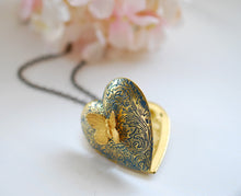Load image into Gallery viewer, Locket Necklace, Gold Heart Locket, gift for mom wife girlfriend, Heart Locket Necklace, Butterfly necklace, butterfly jewelry, gift for her
