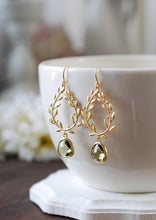 Load image into Gallery viewer, 18KGP Dark Olive Green Gold Laurel Wreath Earrings

