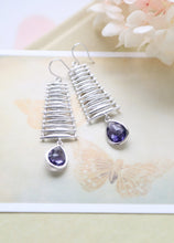 Load image into Gallery viewer, Amethyst Purple Crystal Silver Ladder Earrings
