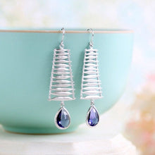 Load image into Gallery viewer, silver ladder earrings with purple crystal
