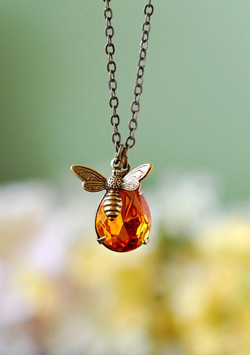 Bee Necklace, Honey Bee Bumble Bee Jewelry, Bee Lover gift, Topaz November Birthstone, gift for her, gift for mom, Christmas gift for her