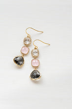 Load image into Gallery viewer, Blush Pink Grey and Clear Crystal Long Dangle Earrings
