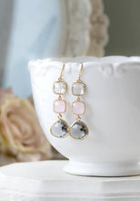 Load image into Gallery viewer, Blush Pink Grey and Clear Crystal Long Dangle Earrings
