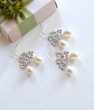 Load image into Gallery viewer, Silver Lilac Flowers Cream White Pearls Earrings.Bridal Earrings. Bridesmaid Earrings
