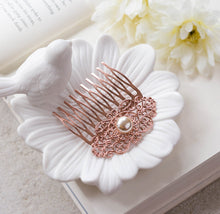 Load image into Gallery viewer, Rose Gold Hair Comb, Rose Gold Wedding Bridal Hair Comb, Winter Fall Autumn Wedding, Bridesmaid Gift, Filigree Champagne Pearl Comb
