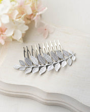 Load image into Gallery viewer, Silver Leaf Hair Comb Bridal Hair Comb Wedding Hair Accessory Silver Leaf Branch Grecian Goddess Hair Comb Woodland Wedding Bridal Hairpiece
