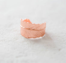 Load image into Gallery viewer, Feather Ring, Rose Gold Ring, Bohemian Jewelry, Boho Chic, Feather Jewelry, Pink Gold Rose Gold Adjustable Ring, Christmas Gift for Her
