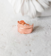 Load image into Gallery viewer, Feather Ring, Rose Gold Ring, Bohemian Jewelry, Boho Chic, Feather Jewelry, Pink Gold Rose Gold Adjustable Ring, Christmas Gift for Her
