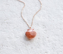 Load image into Gallery viewer, Rose Gold Seashell Locket Necklace, Sea Shell Locket Necklace, Mermaid Locket, Beach Wedding Jewelry, Rose Gold Jewelry, Valentines day gift
