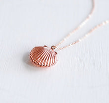 Load image into Gallery viewer, Rose Gold Seashell Locket Necklace, Sea Shell Locket Necklace, Mermaid Locket, Beach Wedding Jewelry, Rose Gold Jewelry, Valentines day gift
