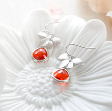 Load image into Gallery viewer, Orange Tangerine Earrings, Silver Orchid Flower Earrings, Orange Wedding Jewelry, Bridesmaid Earrings, Bridal Party Gift, Valentines gift
