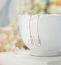 Load image into Gallery viewer, Rose Gold Bridesmaid Earrings, Clear Crystal Drop Earrings, Bridal Earrings, Bridesmaid Gift, April Birthstone, Birthday Gift for women
