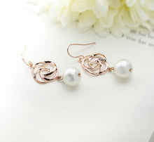 Load image into Gallery viewer, Rose Gold White Cotton Pearls Earrings, Bridal Earrings, Rose Gold Jewelry, Wedding Pearl Jewelry, Bridesmaid Gift, Light Weight
