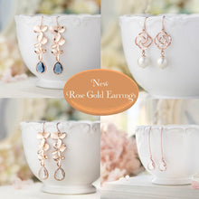 Load image into Gallery viewer, Rose Gold Trio Flowers Earrings with Clear Crystal. Bridal Earrings.
